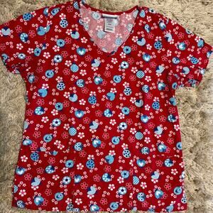 SB Scrubs 3 Pockets Multicolor Ladybug Scrub Top Size S